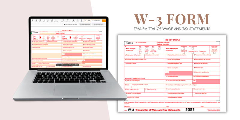 Fillable Form W-3 on thelaptop and the printable copy